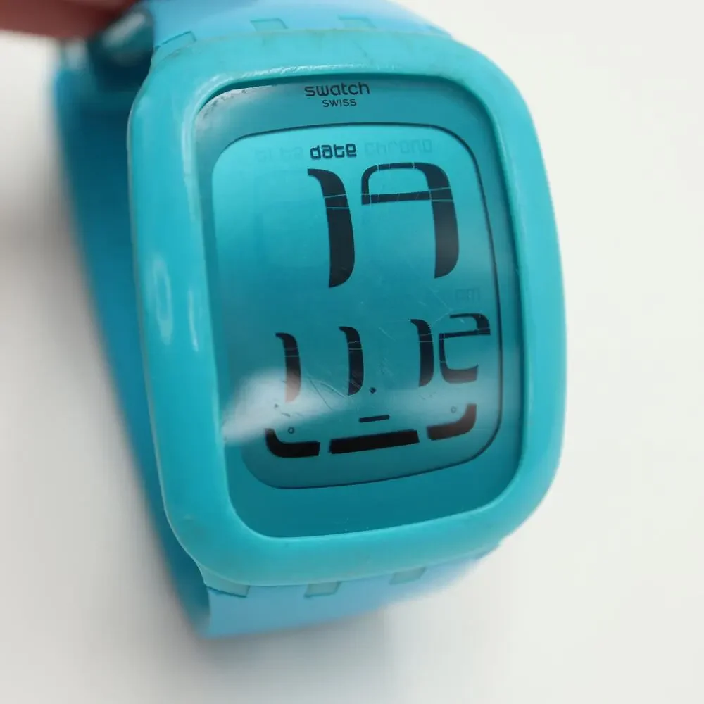 Swatch Touch Blue Digital 39mm Watch Alarm Chrono Timer Silicone w New Battery